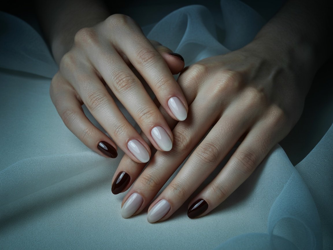 Nails featuring a chocolate glazed ombre effect with a gradient from light brown to dark chocolate.