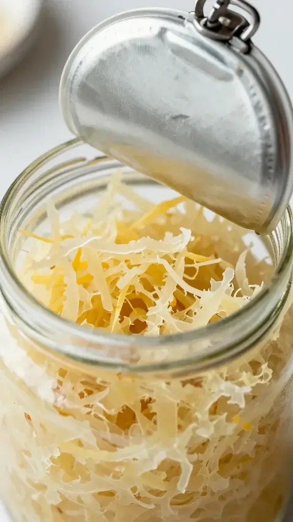 closeup of a jar of sauerkraut being opened