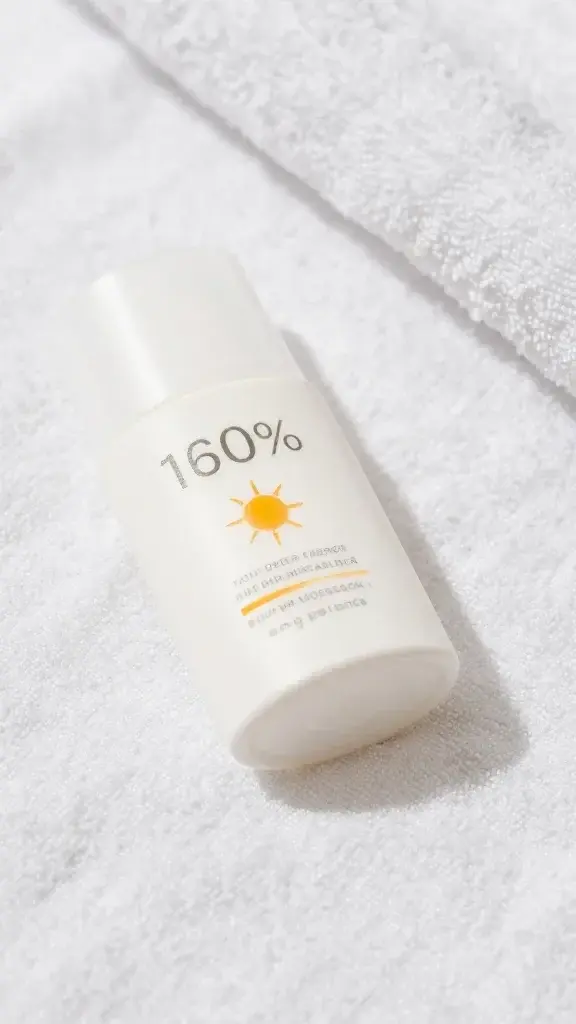 Closeup of mineral sunscreen on a clean spa towel, soft spring lighting
